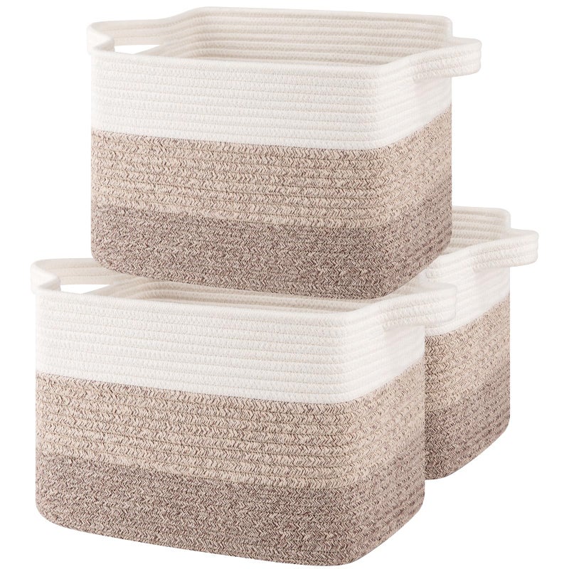 OIASKET Storage Baskets for Organizing  Woven Baskets for Shelves  Rectangle Decorative Organizer for Storage Clothes  Toy  Books  Towels Nursery Bins 3 Pack (Gradient Yellow) - Image 1